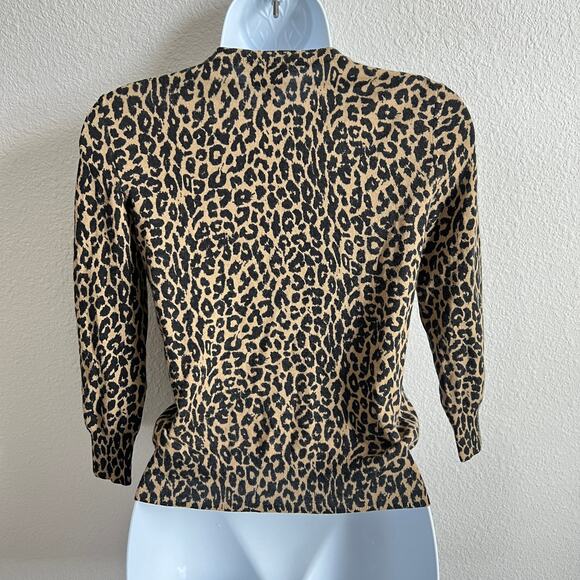 Talbots Leopard Animal Print Merino Wool Button Front Cardigan Women's S Petite - Picture 3 of 5